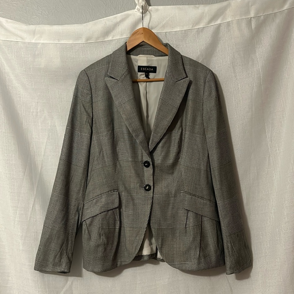 Escada Houndstooth Microprint Front Button Blazer… - image 1